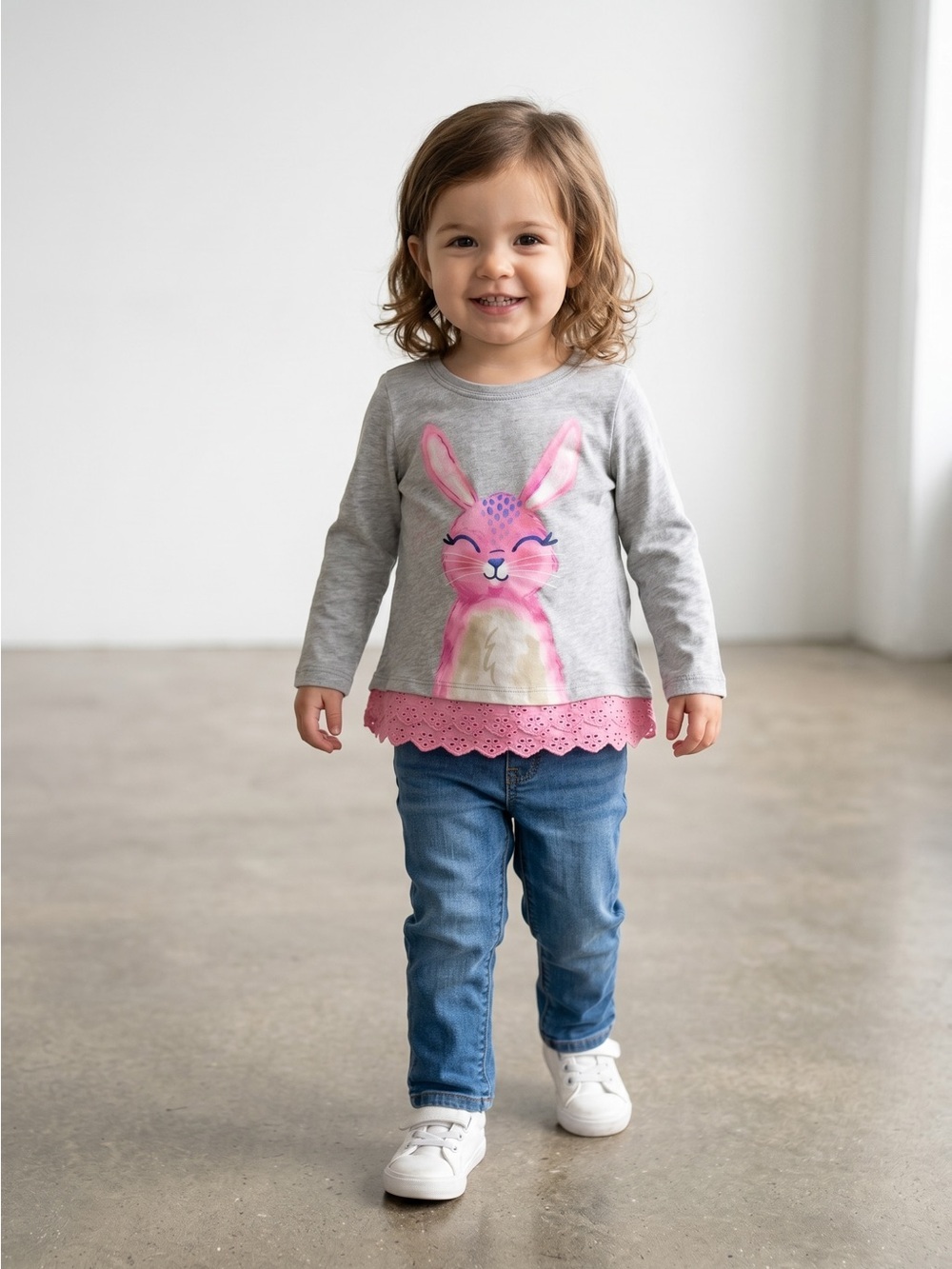 Hatley Baby Gray Pink Bunny Long Sleeve Top Size 12-18 Months